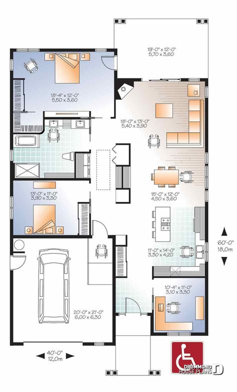 Wheelchair House Plans, Wheelchair House, Accessible House Plans, Accessible House, Drummond House Plans, House Plans 3 Bedroom, Monster House Plans, Traditional House Plan, Family House Plans