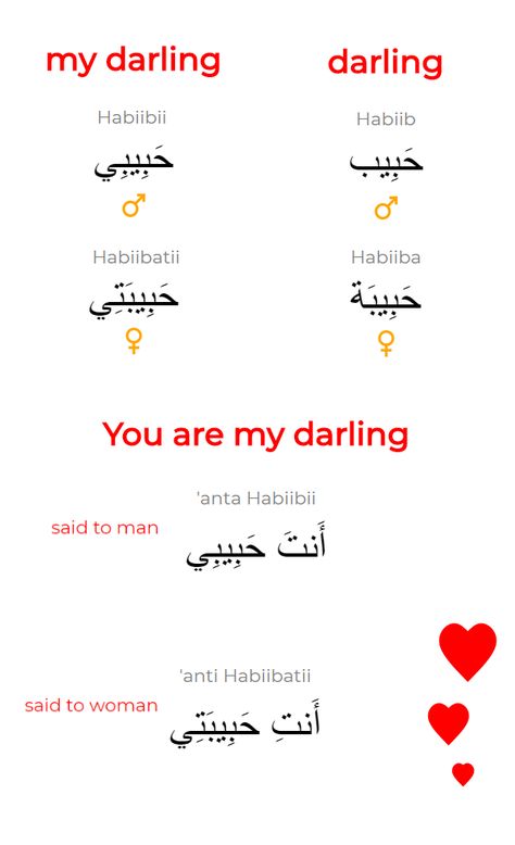 How to be romantic and say "You are my darling" in Arabic, to male and female. My Darling, Arabic Word For Love, Love Words Romantic Arabic, And One Of His Signs Arabic, Arabic Adjectives, Learn Farsi, How To Be Romantic, Learning Arabic For Beginners, Emirati Arabic Language