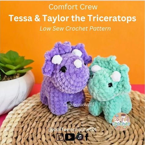 It's pattern release day!!🎉🎉 Carl the Cuteosaurus with 14 customisations!! And Tessa and Taylor the Triceratops are now live! Grab them whilst you can because the Back to School Sale is still live! Carl is a 14-in-1 pattern! No Sew, with lots of pictures and step by step instructions! Tessa the Baby Triceratops and Taylor is the Mum/Dad Triceratops! These patterns are low sew (just the head that needs sewing👀) Which one are you going to make? A big shoutout to my amazing testers, this ... Triceratops Crochet Pattern, Crochet Triceratops, Dinosaur Triceratops, Dinosaur Crochet, Chunky Blanket, Crochet Animal Patterns, Fun Crochet Projects, Blanket Yarn, Stuffed Animal Patterns