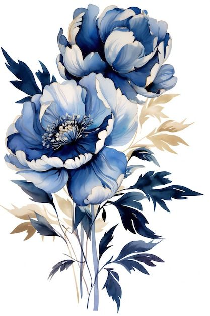 Blue Flower Art Paintings, Blue Flowers Drawing, Realistic Flower Drawing, Blue Flower Art, Modern Watercolor Art, Botanical Floral Prints, Blue Flower Painting, Blue Watercolor Floral, Phone Wallpaper Boho