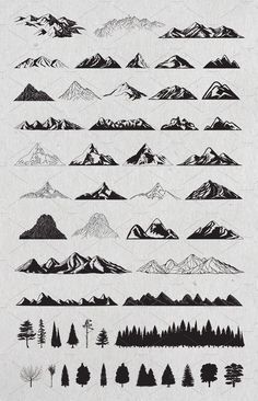 Montain Drawn Mountains, Moutain Tattoos, Trees Vector, Mountains And Trees, Mountain Drawing, Tattoo Zeichnungen, Cat Tattoos, Tiny Tattoo, Mountain Tattoo