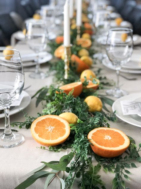 Round Cocktail Table Decor, Citrus Table Decor, Citrus Tablescape, Valencia Wedding, Affordable Wedding Centerpieces, Cocktail Table Decor, Green Tablescape, Birthday 24, Catering Table