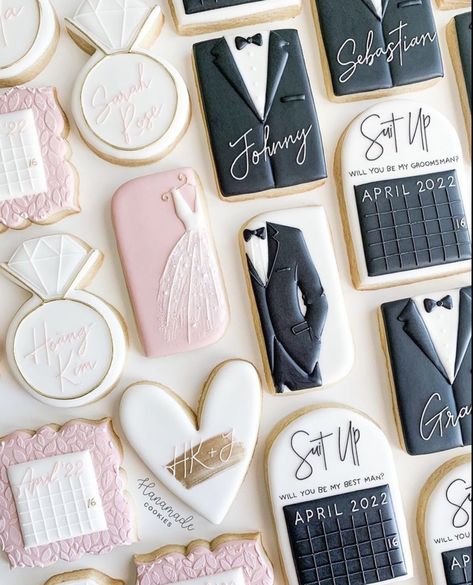 Bridal Cookies Ideas, Bridal Cookies Decorated, Proposal Cookies, Western Cookies, Wedding Sugar Cookies, Bridesmaid Cookies, Bride Cookies, Wedding Cookies Decorated, Wedding Biscuit