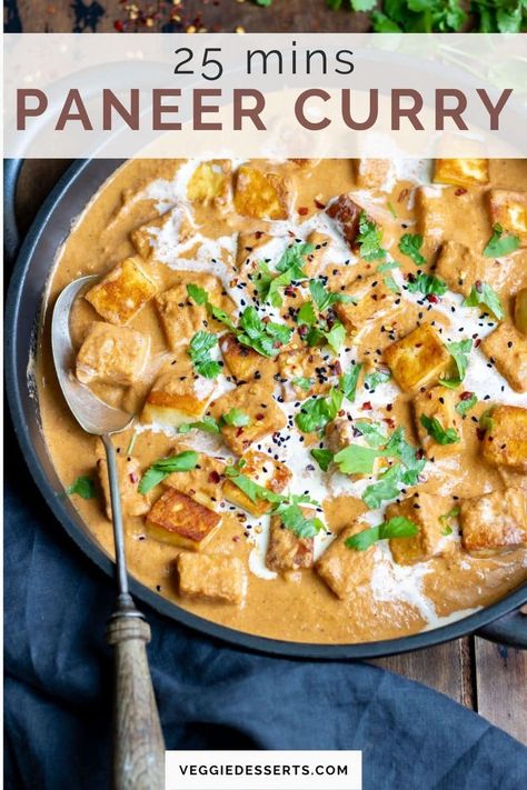 This easy Paneer Butter Masala recipe makes a quick and tasty Indian curry. Paneer cheese is simmered in a creamy cashew-based curry sauce that is coconut-free and flavored with a few simple Indian spices. It's ready in just 25 minutes. Paneer Butter Masala Recipe, Fried Paneer, Paneer Curry Recipes, Butter Paneer, Butter Masala Recipe, Paneer Curry, Paneer Butter Masala, Indian Cheese, Butter Masala