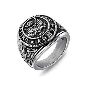 High-quality Vintage Titanium Steel Men's Ring Geometric Round Stereoscopic Eagle Finger Ring Punk Jewelry - NewChic Mobile Military Ring, Marine Corps Rings, Army Rings, Airborne Army, Usa Military, Man Jewelry, Mens Stainless Steel Rings, Eagle Ring, Ring Settings Types