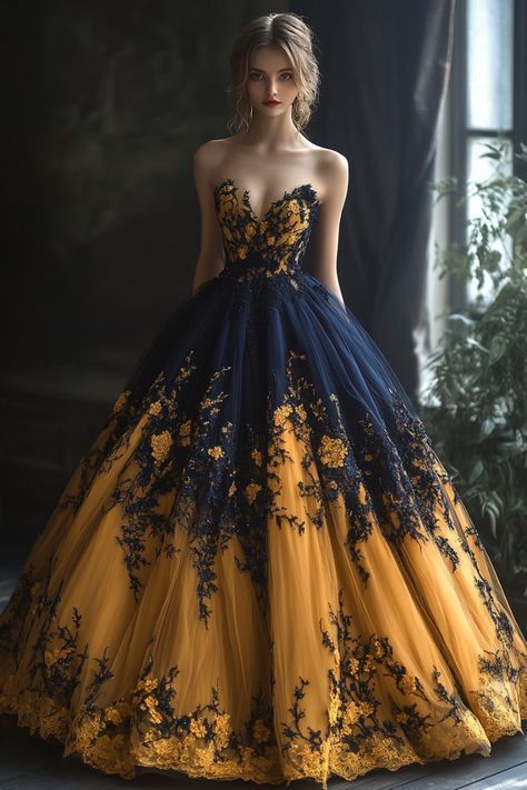 Black And Yellow Wedding Dress, Expensive Dresses, Fantasy Dresses, Fantasy Gowns, Pretty Prom Dresses, Fairytale Dress, Fantasy Dress, Gorgeous Gowns, Mode Inspiration