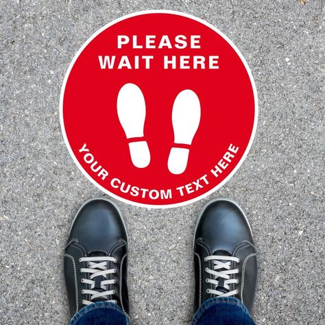 Please Wait Here Shoe Print Red Circle Floor Decal Shoes Not Allowed Sign, Not Allowed Sign, Shoe Prints, Floor Decals, Red Floor, White Typography, Floor Decal, Red Circle, Floor Stickers