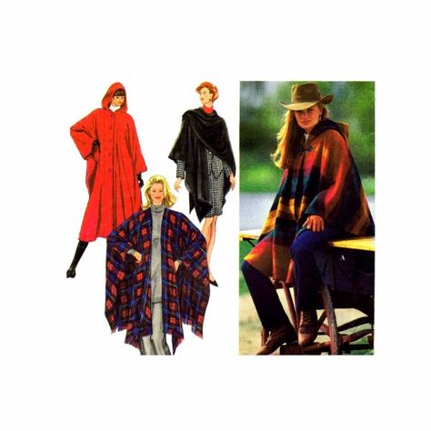 Misses Hooded Cape and Wrap Simplicity 9223 Sewing Pattern Fleece Poncho Pattern, Cape Coat Pattern, Hooded Cape Pattern, No Sew Cape, Cape Pattern Sewing, Open Poncho, Disney Cars Birthday, Cape Pattern, Cape Wrap