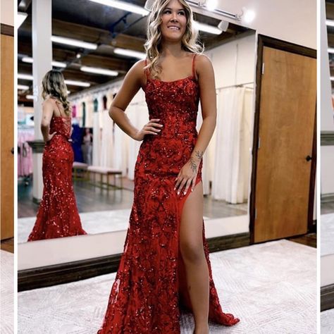 Beautiful Nwt Red Hebeos Sheath Sleeveless Sweep Dress With Brush Train Sequins Prom Dress, Red Mermaid, Mother Wedding Dress, Sequin Prom Dress, Cute Prom Dresses, Evening Dresses Cocktail, Mermaid Fashion, Hoco Dresses, Custom Dresses