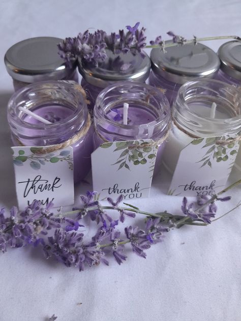 Scented organic mini candles for wedding favors and baby shower favors Lilac Wedding Favors, Winter Lavender Wedding, Lavender Party Favors, Sage Green Lavender Wedding, Candles For Wedding Favors, Wedding Favors Spring, Rapunzel Wedding Theme, Lavender Wedding Favors, Purple Wedding Favors