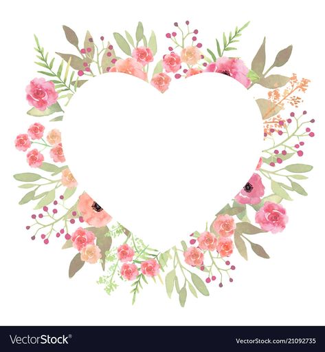 Love Borders And Frames, Heart Of Flowers, Heart With Flowers, Valentines Watercolor, Flowers Heart, Hearts And Flowers, Heart Template, Heart Illustration, Toilet Paper Roll Crafts