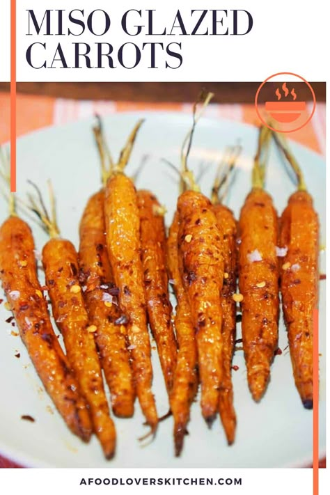 This recipe for miso glazed carrots is super simple but packed with flavor. You only need a few key ingredients. Miso Glazed Carrots, Glazed Roasted Carrots, Homemade Chicken Fried Rice, Cook Carrots, Asian Side Dishes, Bacon Wrapped Pork, Eat More Vegetables, Miso Glaze, Delicious Paleo Recipes