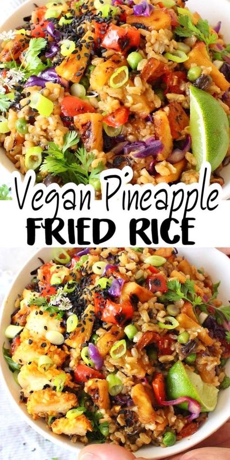 Vegan Pineapple Fried Rice, Stir Fried Veggies, Pineapple Fried Rice Recipe, Fried Veggies, Pineapple Fried Rice, Tamari Sauce, Tasty Vegetarian Recipes, Fried Rice Recipe, Idee Pasto Sano