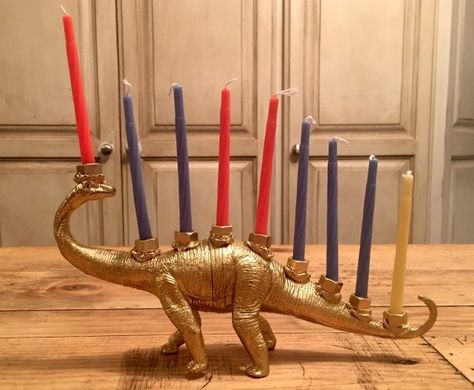 3 Totally Unique Menorahs You Can Make at Home Diy Menorah, Hanukkah Decorations Diy, Hanukkah Preschool, Hannukah Crafts, Hanukkah Ideas, Metallic Gold Spray Paint, Barbie Doll Head, Diy Hanukkah, Hanukkah Art