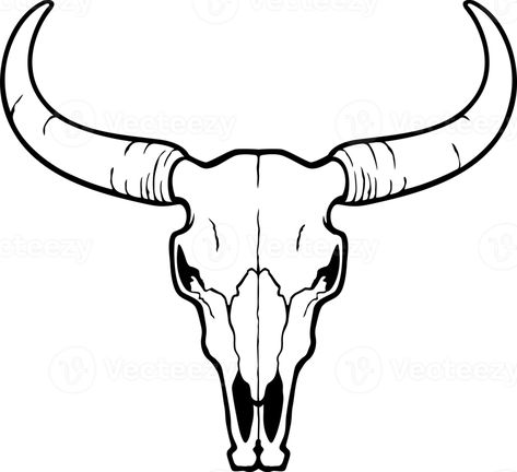 Bull Head Drawing, Longhorn Skull Drawing, Toro Vector, Koi Fish Drawing Tattoo, Skull Black And White, Bull Skull Tattoos, Black Line Tattoo, Cowboy Hat Design, Simple Skull