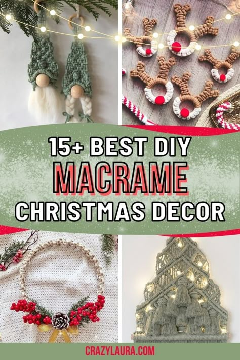 List of the Best DIY Macrame Christmas Decorations To Make At Home #MacrameChristmasDecorations #ChristmasDecor #Christmas Diy Macrame Christmas Decorations, Macrame Christmas Decorations Tutorial, Free Macrame Patterns Tutorials, Macrame Christmas Decorations, Diy Macrame Christmas, Easy Diy Macrame, Diy Xmas Ornaments, Crochet Christmas Garland, Diy Macramé