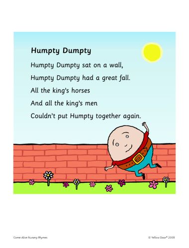 Humpty Dumpty | Humpty Dumpty – rhyme Humpty Dumpty Sat On A Wall, Humpty Dumpty Poem, Humpty Dumpty Nursery Rhyme, Nursery Rhymes Poems, Nursery Rhyme Theme, Childrens Poems, Fun Classroom Activities, English Course, Humpty Dumpty