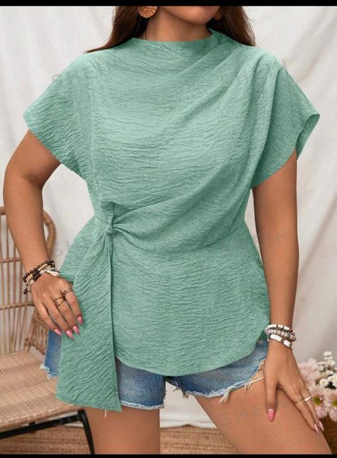 English Tops Styles, Woman Shirts Blouse, Trendy Tops For Women Casual, Green Tops For Women, Simple Blouses, Ankara Dress Designs, Long Blouse Designs, Stand Collar Shirt, Corporate Dress