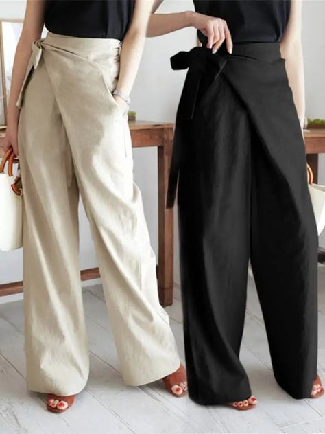 17.56US $ 2% OFF|Celmia Summer Breathable Cotton Long Pants Women Casual High Waist Lightweight Trouser 2022 Fashion Solid Wide Leg Pantalon - Pants & Capris - AliExpress Rok Midi, Sandal Tali, Long Trousers, Wide Leg Linen Pants, Trouser Style, Pantalon Large, Women Pants Casual, High Waisted Pants, Look Fashion