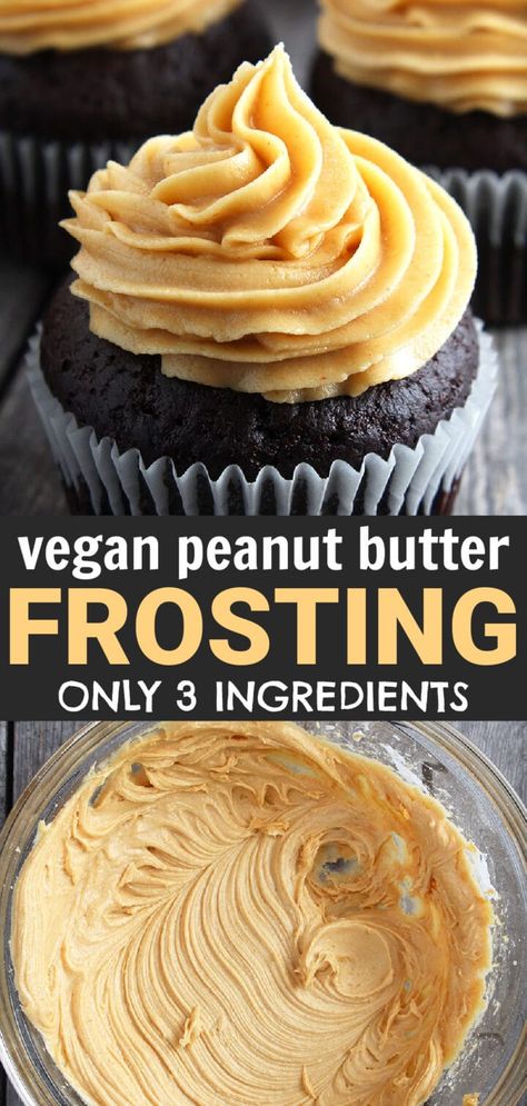 This 3 ingredient vegan peanut butter frosting is AMAZING guys, and the perfect finisher to any birthday cake or “just because” dessert. Fluffy and creamy, and packed with rich peanut butter, this frosting is sure to take the cake.#veganpeanutbutterfrosting #veganpeanutbutterfrostingrecipe #veganfrosting #veganfrostingrecipe #veganfrostingrecipeeasy #peanutbutterfrosting #bohemianvegankitchen Vegan Peanut Butter Frosting, Vegan Frosting Recipe, Peanut Butter Frosting Recipe, Vegan Chocolate Cupcakes, Peanut Butter Icing, Vegan Buttercream, Peanut Butter Muffins, Vegan Frosting, Frosting Recipes Easy