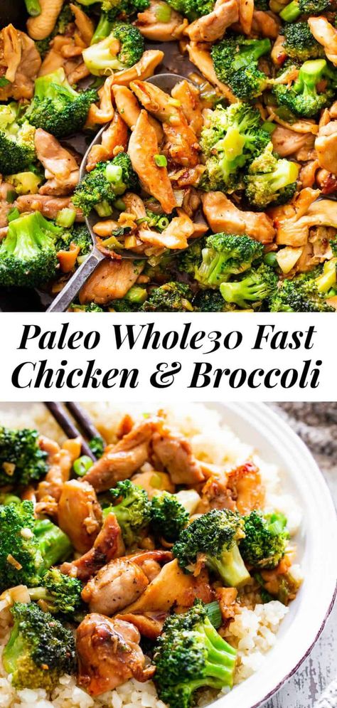 This quick and tasty paleo chicken and broccoli stir fry uses clean simple ingredients and is so much healthier than takeout but just as fast! It’s family approved and great for weeknight dinners. I love serving it over fried cauliflower rice to keep it paleo, Whole30 compliant and low carb too. #paleo #whole30 #cleaneating #keto Paleo Chicken And Broccoli, Chicken And Broccoli Stir Fry, Dinner Paleo, Whole30 Dinner Recipes, Paleo Chicken Recipes, Whole30 Keto, Low Carb Low Fat Recipes, Boiled Egg Diet Plan, Broccoli Stir Fry