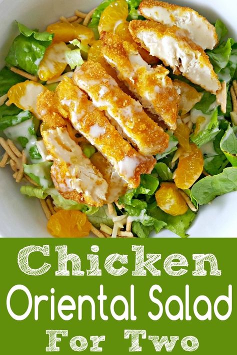 Chicken Oriental Salad Recipe for Two via @ZonaCooks Batch Meals, Single Serve Meals, Date Night Dinner, Easy Meals For Two, Chicken Chow Mein, Chow Mein Noodles, Mandarin Oranges, Healthy Meals For One, Single Serving Recipes