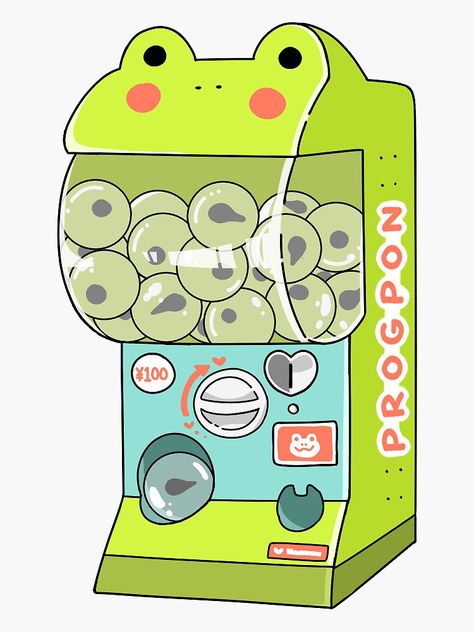 "frog gachapon" Sticker by sweatyfrog | Redbubble Gachapon Machine Illustration, Gachapon Illustration, Gashapon Illustration, Frog Chibi, Mole Idea, Gachapon Machine, Gacha Machine, Frog Drawing, Isometric Art