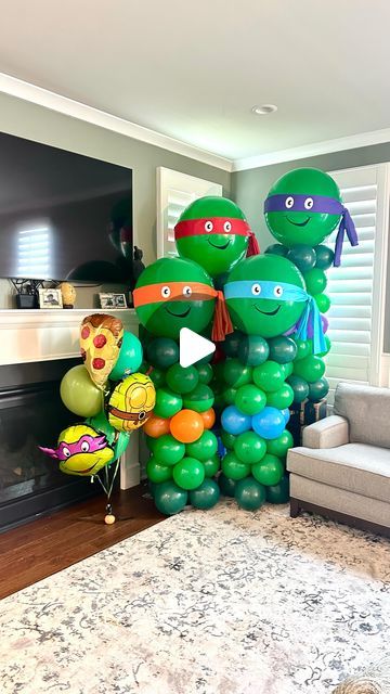 Leonardo Cake Ninja Turtle, Ninja Turtle Balloon Column, Ninja Turtle Party Desserts, Teenage Mutant Ninja Turtle Party Ideas, Ninja Turtle 1st Birthday Party, Ninja Turtle Pool Party, Ninja Turtle 4th Birthday Party, Ninja Turtle Birthday Party Ideas, Ninja Turtle Balloon Arch