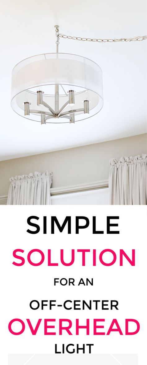 Looking for a solution for an off-center overhead light? This one solution is so easy you can fix your overhead lighting problem for $4.97. #ceilinglights #ceiling #chandelier #simpletips #lighting  #lightingdesign #lights #lightfixtures Off Center Ceiling Light, Dinning Room Lighting, Overhead Light, Dining Room Light Fixture, Modern Farmhouse Diy, Modern Farmhouse Home Decor, Bright Living Room, Kitchen Lighting Fixtures, Overhead Lighting