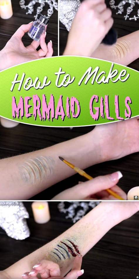 Look Just Like You Have Stepped Out of a Magical Ocean with These Makeup Mermaid Gills! Scary Makeup Easy, Mermaid Gills, Magical Ocean, Siren Costume, Halloween Mermaid, Meme Costume, Halloweenský Makeup, Fest Temaer, Cute Diy Projects