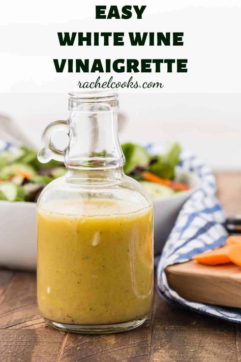 You'll want to add this easy white wine vinaigrette recipe to your salad routine. It's the perfect dressing for almost any type of salad! Try this easy homemade salad dressing today! White Wine Vinegar Dressing, Vinegrette Salad Dressing, Easy Homemade Salad Dressing, White Wine Recipes, Salad Appetizer Cups, Vinaigrette Dressing Recipe, Vinegar Salad Dressing, Red Wine Vinaigrette, Vinaigrette Salad