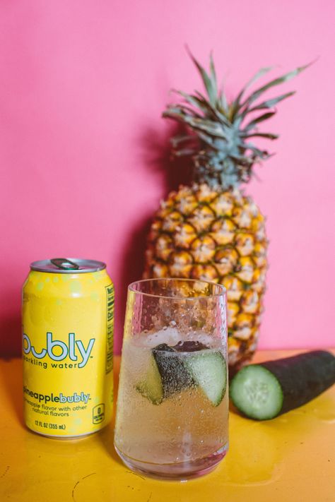 PIneapple Bubly and Cumber Vodka spritzer. Take a trip to a tropical island with this wonderful cocktail. #cocktail #summer  read more here: https://whimsysoul.com/pineapple-bubly-cucumber-spritzer-recipe/ Bubly Sparkling Water Cocktails, Cucumber Spritzer, Sparkling Water Cocktails, Sparkling Water Cocktail, Bubly Sparkling Water, Vodka Based Cocktails, Water Cocktails, Cucumber Vodka, Vodka Mixes