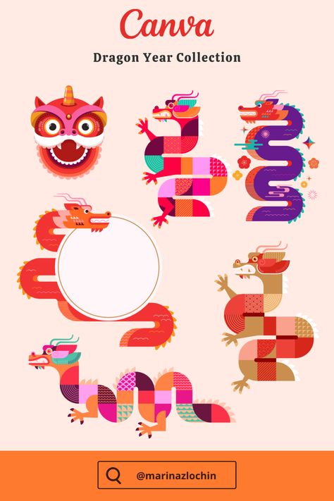 Chinese New Year 2024, Year of the Dragon, concept design and graphic elements collection for Canva Dragon Concept Design, Chinese New Year Graphic Design, Year Of The Dragon 2024, Dragon Concept, Year Of Dragon, Chinese New Year Dragon, Chinese Lunar New Year, Dragon Year, New Year Banner