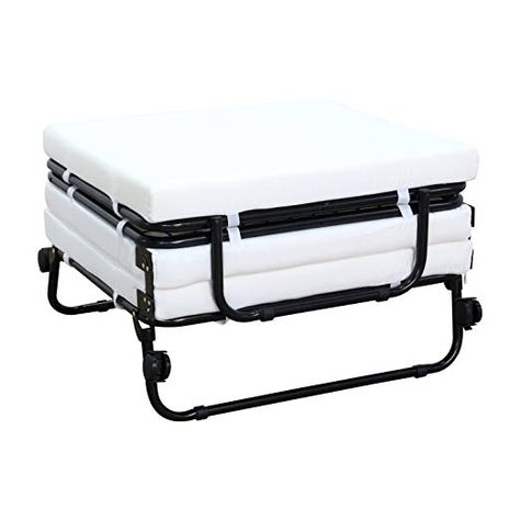 HOMCOM Folding Sofa Bed Rolling Lounge Cot Easy Storage Wheeled Sleeper Hide Away White Fold Out Ottoman Bed, Bed Ottoman, Ottoman Sofa Bed, Sleeper Chair Bed, Mattress Couch, Lounge Bed, Folding Ottoman, Fold Out Beds, Sleeper Ottoman