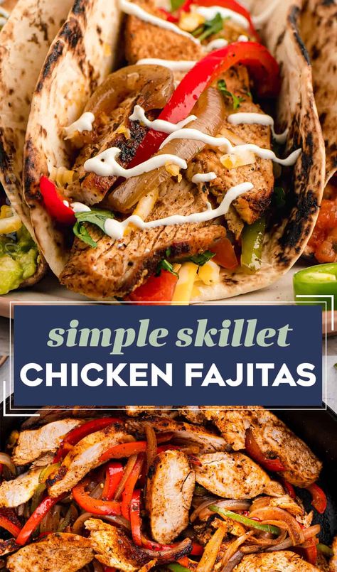 Skillet Chicken Fajitas, Chicken Fajitas Recipe, Easy Chicken Fajitas, Easy Skillet Chicken, Baked Chicken Fajitas, Chicken Fajita Recipe, Skillet Pan, One Skillet, Chicken Fajita