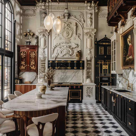 32 Lavish Kitchen Inspirations: Embracing Baroque, Rococo, and Art Deco Elegance Lavish Kitchen, Rococo Style, Art Deco Design, Dream Home Design, Design Concept, Rococo, Kitchen Inspirations, Art Deco Fashion, A Kitchen