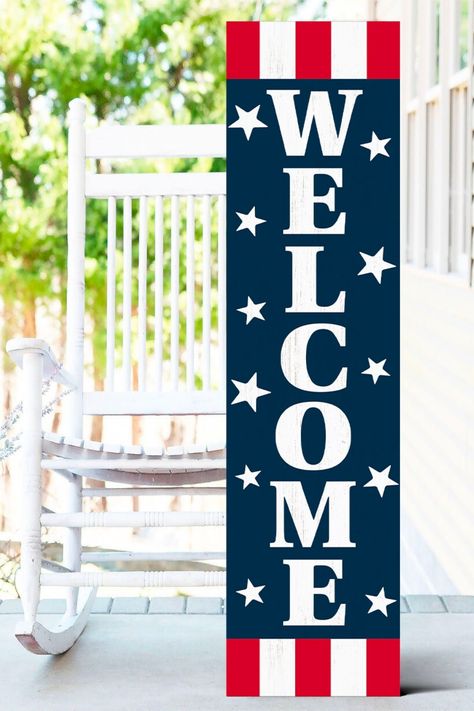 Welcome Door Decorations, Patriotic Front Door Decor, 4th Of July Porch Sign, July Welcome, Patriotic Front Door, Welcome Porch Sign, English Day, America Theme, America Party