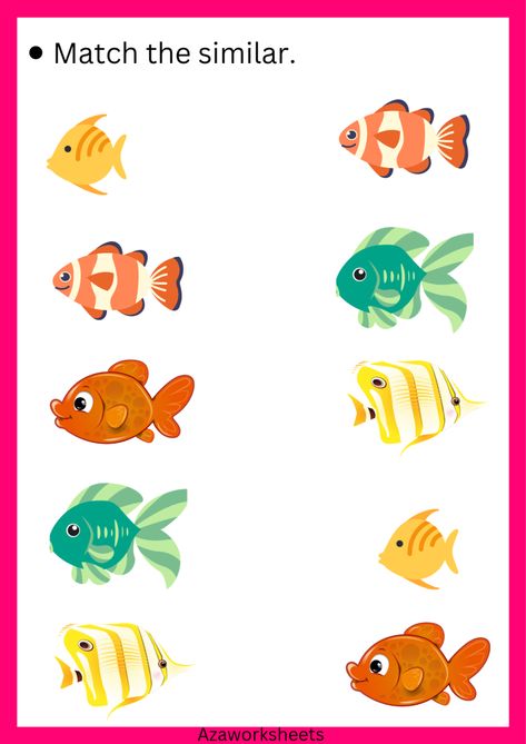 Fish Worksheets Preschool, Fish Activities For Preschool, Matching Worksheets For Preschool, Fish Worksheet, Preschool Travel, Animale Marine, Shape Worksheets For Preschool, Nursery Worksheets, Worksheets For Preschoolers