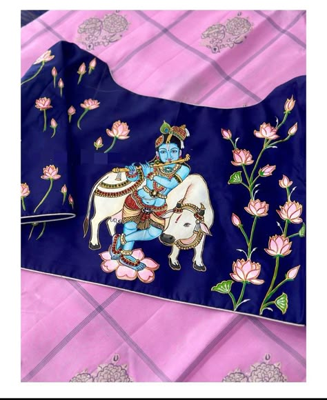 Pichwai Blouse Design, Pichwai Designs, Blouse Painting, Thanjavur Painting, Tanjore Art, Saree Painting Designs, Cotton Blouse Design, Saree Blouse Neck Designs, Fabric Painting On Clothes