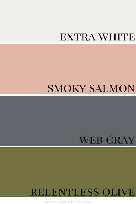 Olive Green Color Palette Bathroom, Olive Green And Pink Interior, Grey And Salmon Bedroom, Pink And Olive Green Bathroom, Smoky Salmon, Salmon Laundry Room, Smokey Salmon Paint Color, Smoky Salmon Color, Olive Green Apartment