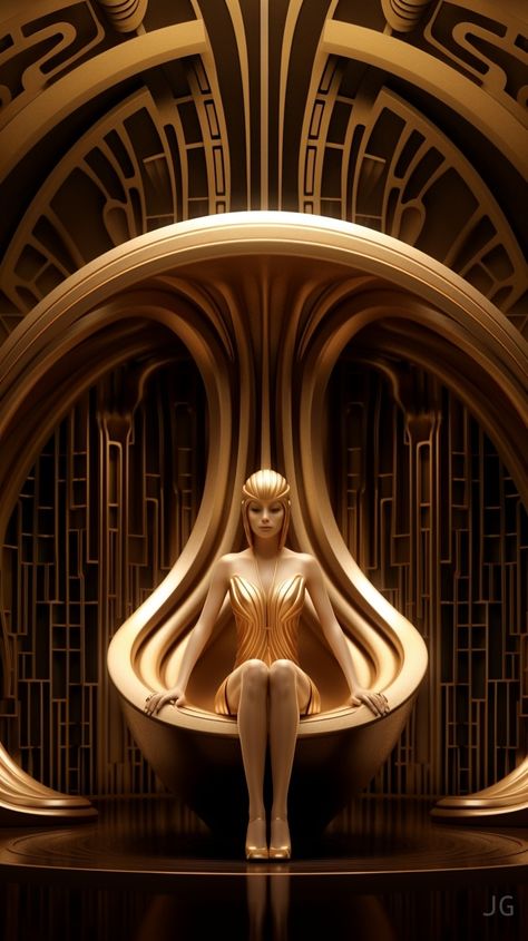 Sci Fi Art Nouveau, 1920s Sci Fi, Sci Fi Throne Room, Art Nouveau Futuristic, Art Deco Spaceship, Art Deco Sci Fi, Art Deco Futurism, Gothic Futurism, Futuristic Art Deco