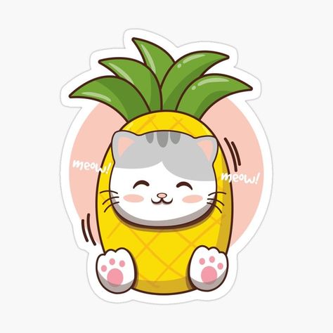 cat, cats, pineapple, cat lovers, pineapple lovers, meow meow, tropical, fruit Pineapple Sticker, Pineapple Lovers, Kitten Stickers, Cute Pineapple, Red Bubble Stickers, Sticker Cute, Cat Stickers, Art Store, Cute Stickers