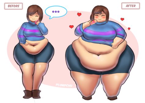 Fat Frisk (Grown-up Frisk) | Body Inflation | Know Your Meme Feederism Belly Art, Feederism Art, Feederism Belly, Fat Character Design, Morbidly Obese Women, Fat Disney Princesses, Inflation Art, Huge Pregnant Belly, Fat Lady Pictures