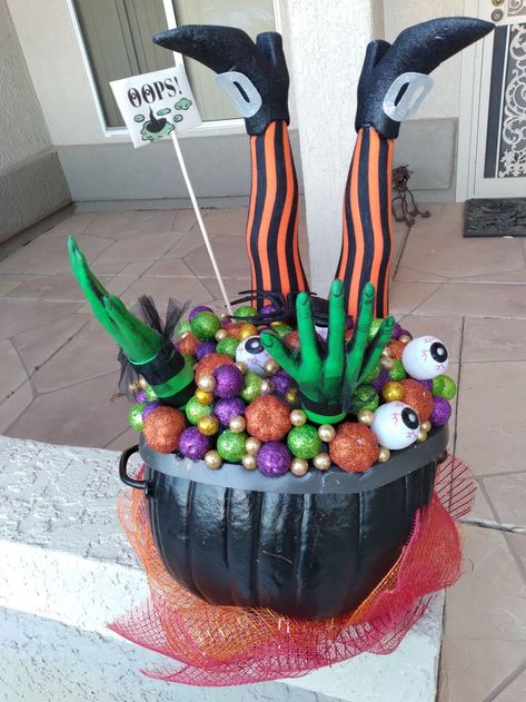 Witches Cauldron Pumpkin, Cauldron Pumpkin, Paint Door, Witch's Cauldron, Witchs Cauldron, Witch Cauldron, Pumpkin Contest, The Cauldron, Witch Legs