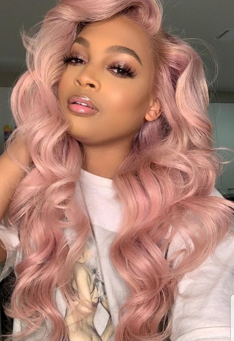 Beauty Black Woman 1 Rose Pink Hair Black Women, Rose Pink Ombre Hair, Ombre Hair Ideas For Black Hair, Rose Gold Lace Front Wigs, Rose Gold Hair Color On Black Women, Pink Ombre Hair Black Women, Rose Gold Natural Hair Black Women, Rose Gold Hair On Black Women, Rose Gold Wigs Black Women