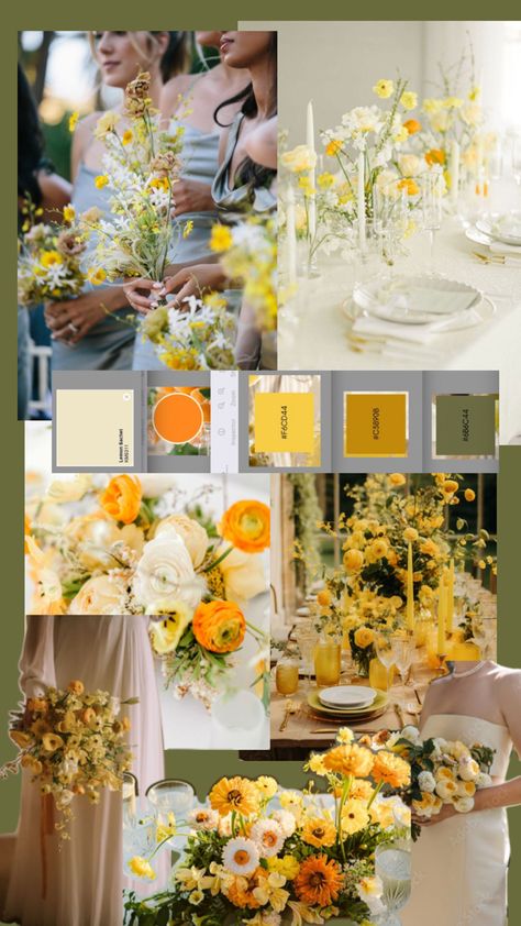 Yellow And Orange Wedding Decor, Yellow Theme Wedding Decorations, Pale Yellow And Sage Green Wedding Theme, Yellow Orange Wedding Theme, Butter Yellow Wedding Theme, Wedding Colors With Yellow, Wedding Table Decorations Pastel, Light Yellow Wedding Theme, Yellow Wedding Aesthetic