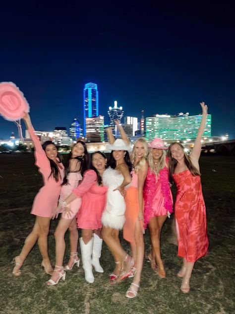 Bachelorette Texas cowgirl hats bridal wedding party pink feather dress cowboy hats Cowgirl Bachelorette Party Outfits Pink, Disco Cowgirl Bachelorette Outfit Pink, Hen Party Group Outfits, Black And Pink Bachelorette Outfit, Dolly Parton Bachelorette Party Outfit, Bachelorette Party Outfits Group Pink, Nashville Tennessee Bachelorette Outfits, The Last Rodeo Bachelorette Outfit, Bachelorette Party Cowgirl Hats