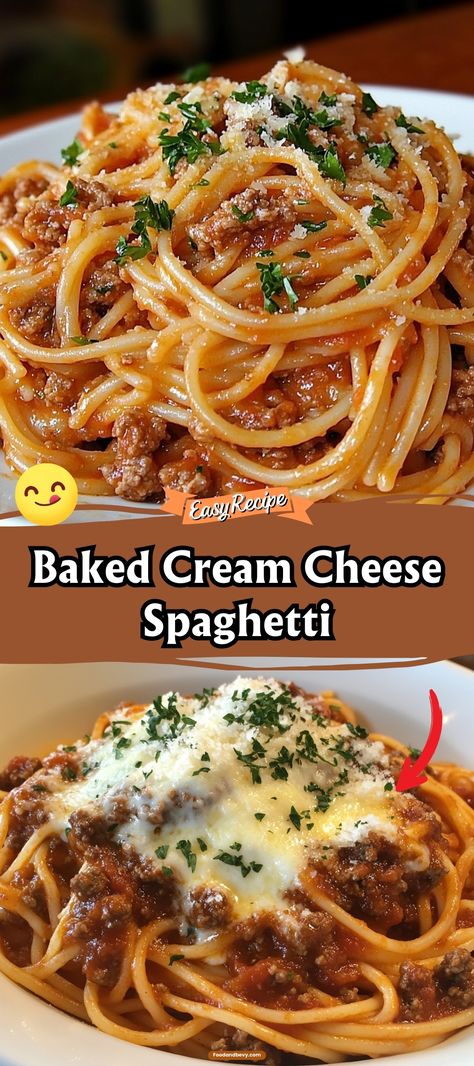 Best Baked Cream Cheese Spaghetti via @recipesforfamily12 Baked Cream Cheese, Cream Cheese Spaghetti, Baked Cream Cheese Spaghetti, Creamy Spaghetti, Cream Cheese Pasta, Baked Spaghetti Recipe, Best Pasta Salad, Cheese Spaghetti, Best Pasta Recipes