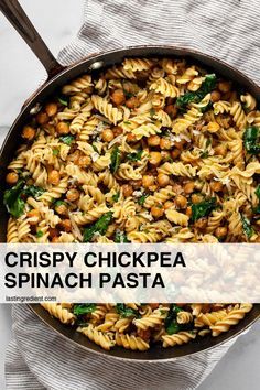 Easy Chickpea Lunch Ideas, Earls Mediterranean Linguini, Spinach Chickpea Pasta, Broccoli Chickpea Pasta, Pasta Garbanzo Beans, Chicken Chickpea Pasta Recipes, Spinach Chickpea Recipes, Lemon Chickpea Pasta, Chickpea Dinner Recipes Easy