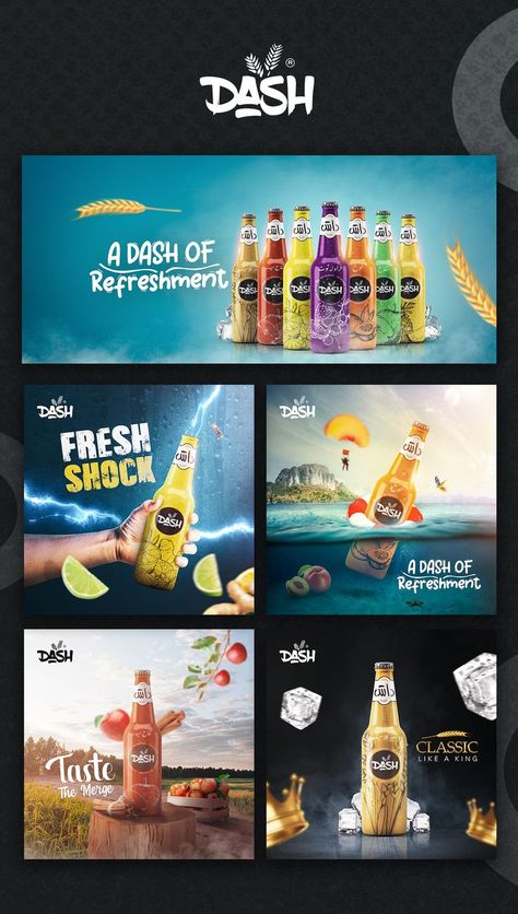 a collection of malt drink social media designs Drinks Advertising Design, Beverage Social Media Design, Drink Product Design, Product Thumbnail Design, Beer Social Media Design, Drink Creative Ads, Drink Social Media Design, Drink Ads Creative Advertising, Creative Advertising Design Social Media